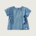 Giggles Chambray Frilled Blouse with Short Sleeves and Round Neck-Blouses-thumbnail-0