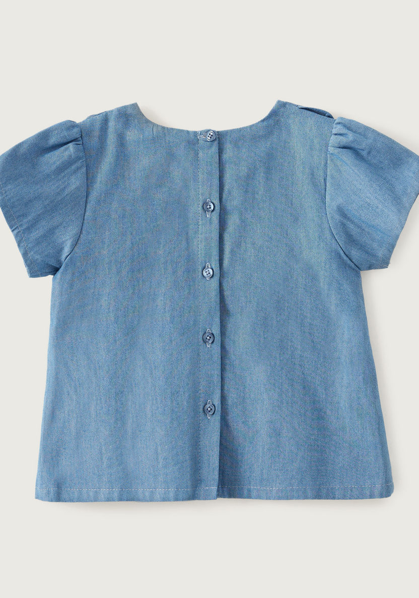 Giggles Chambray Frilled Blouse with Short Sleeves and Round Neck-Blouses-image-4