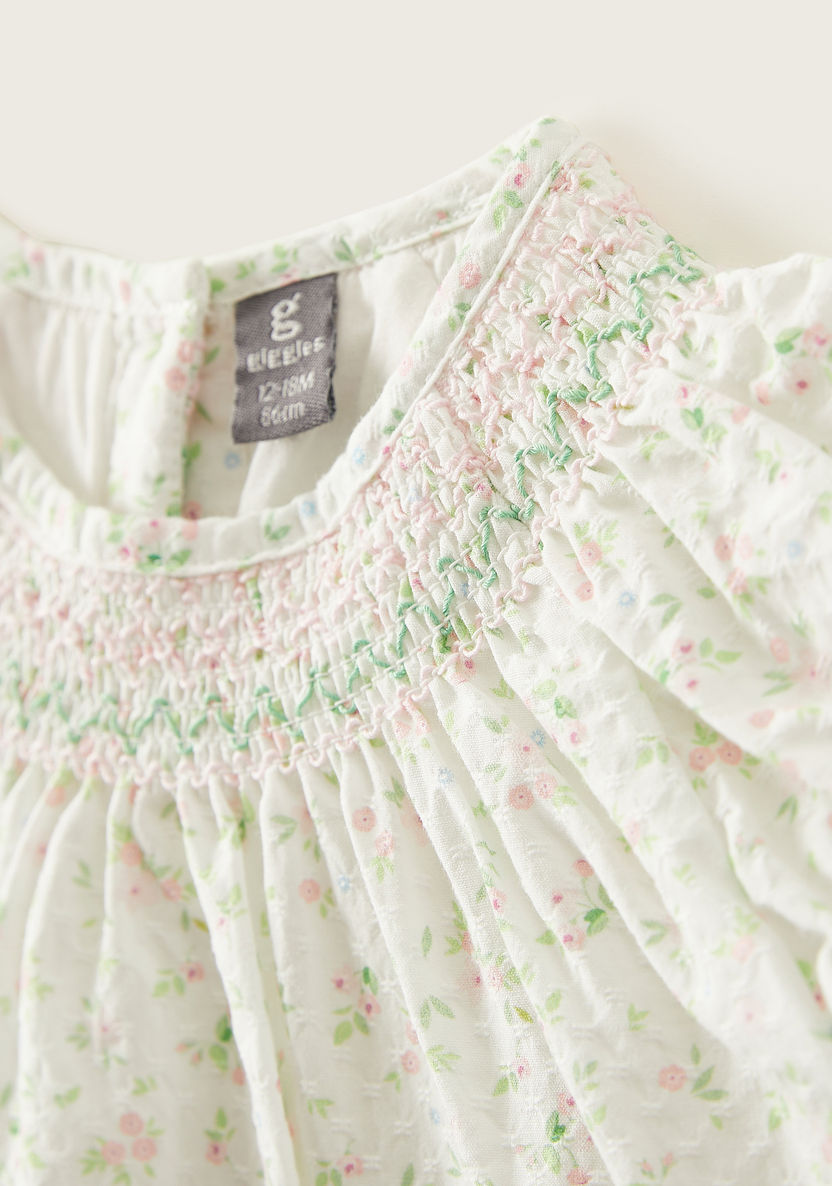 Giggles All-Over Printed Round Neck Top with Smocking Detail-Blouses-image-1