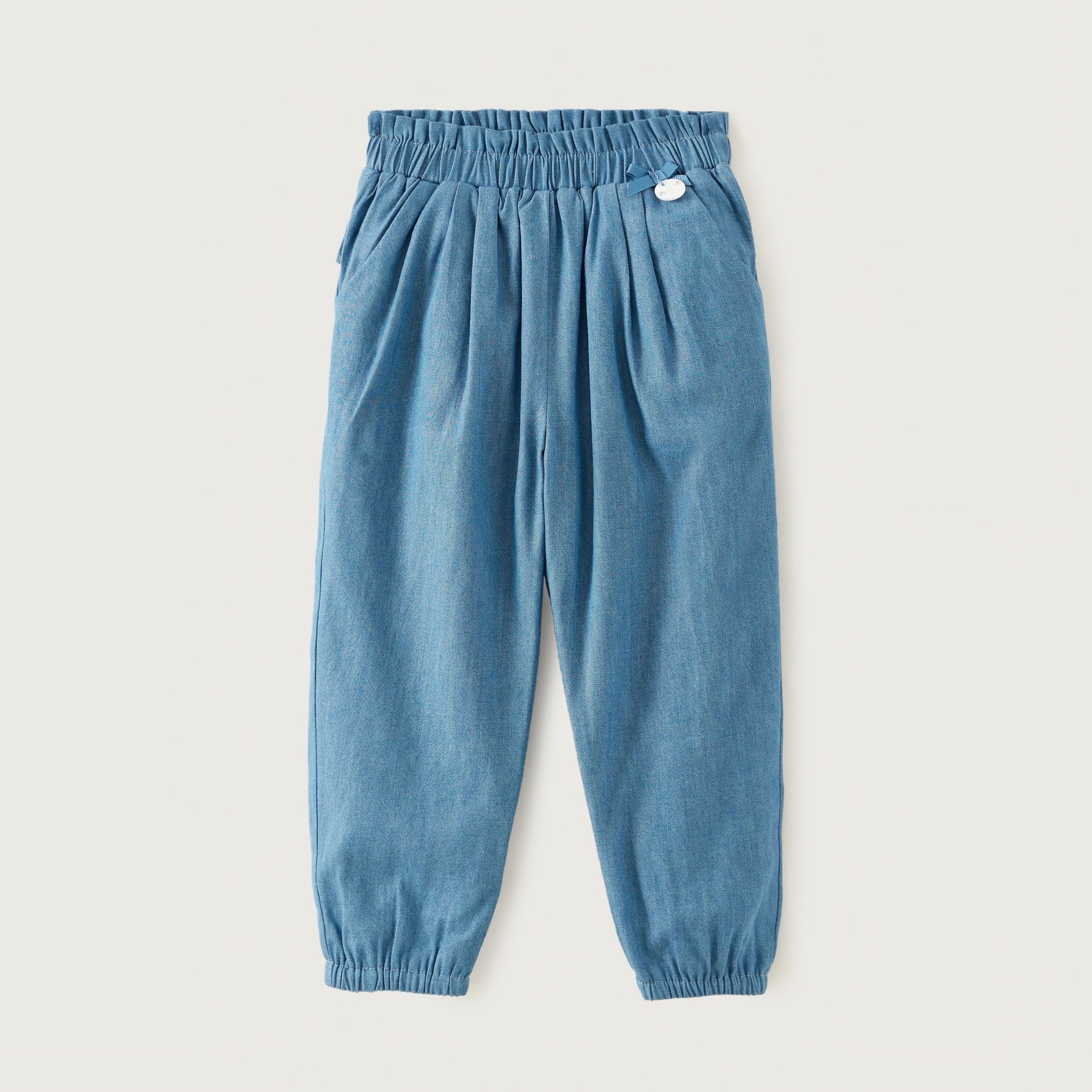 Giggles Solid Chambray Pants with Ruffle Detail-baby-girls-clothing-bottoms-trousers-image-1