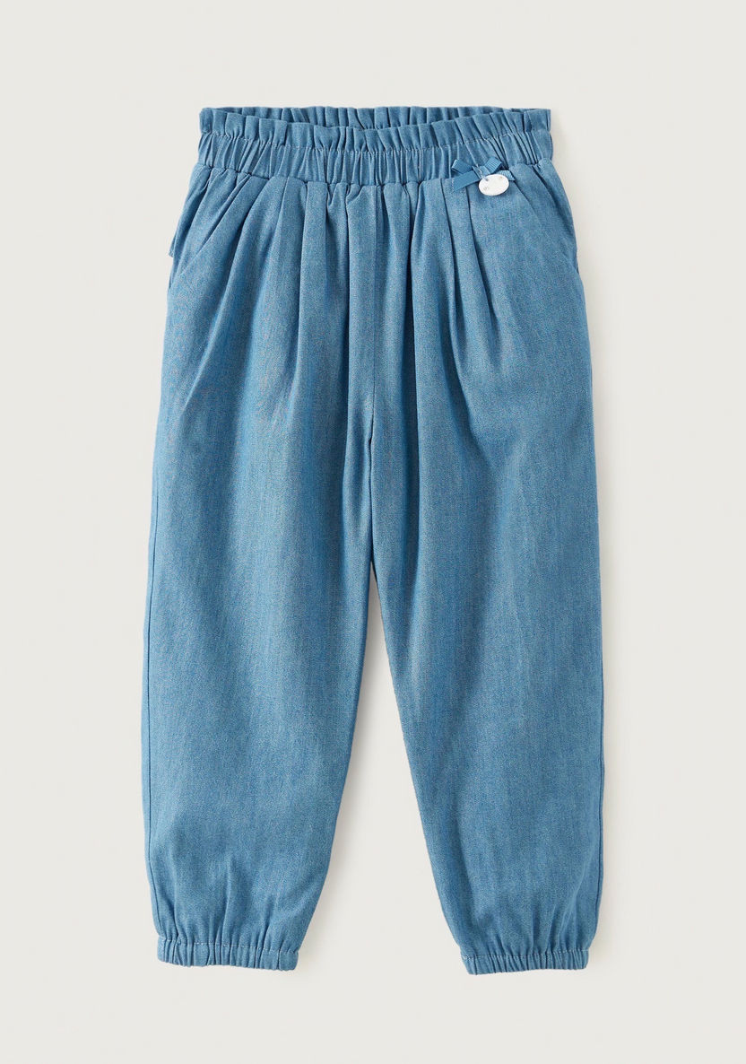 Giggles Solid Chambray Pants with Ruffle Detail-Pants-image-0
