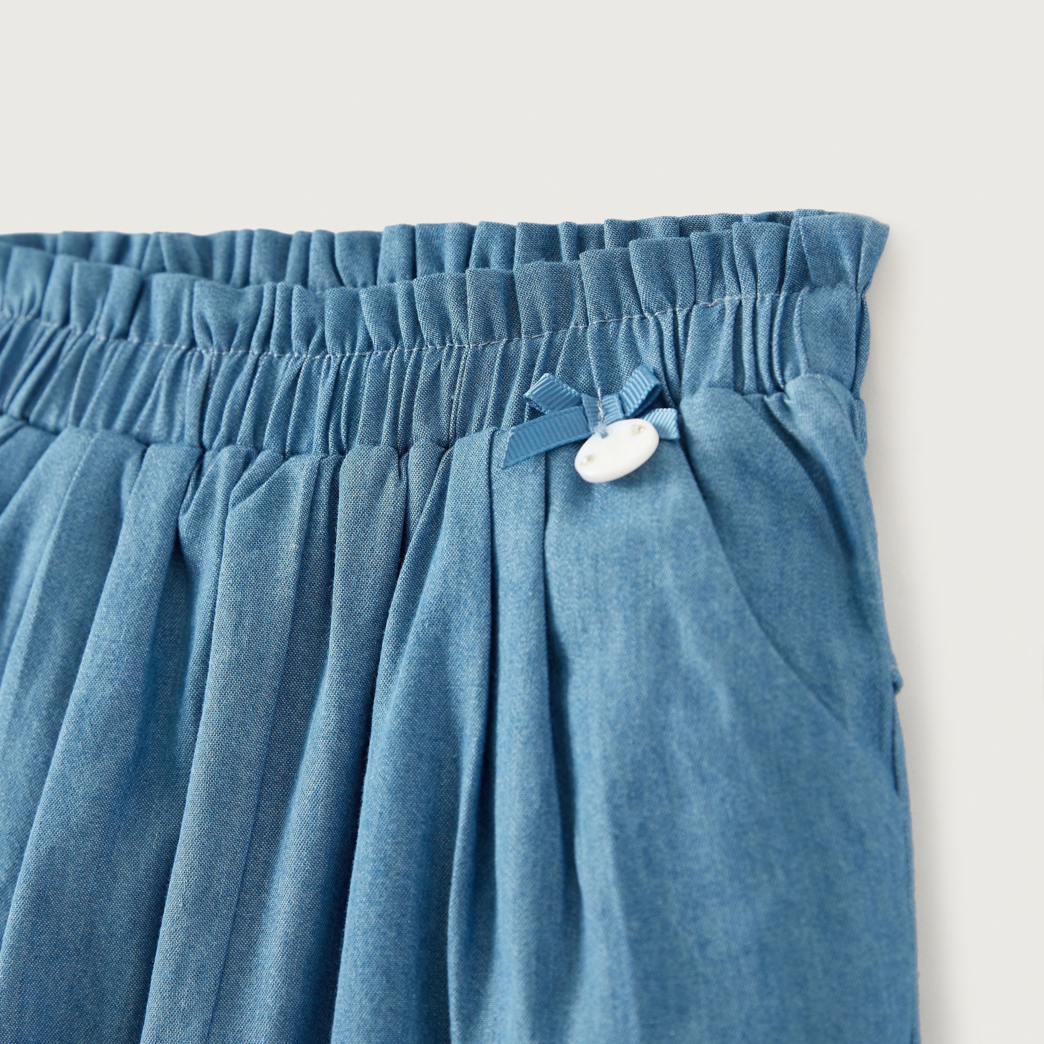 Giggles Solid Chambray Pants with Ruffle Detail-baby-girls-clothing-bottoms-trousers-image-2
