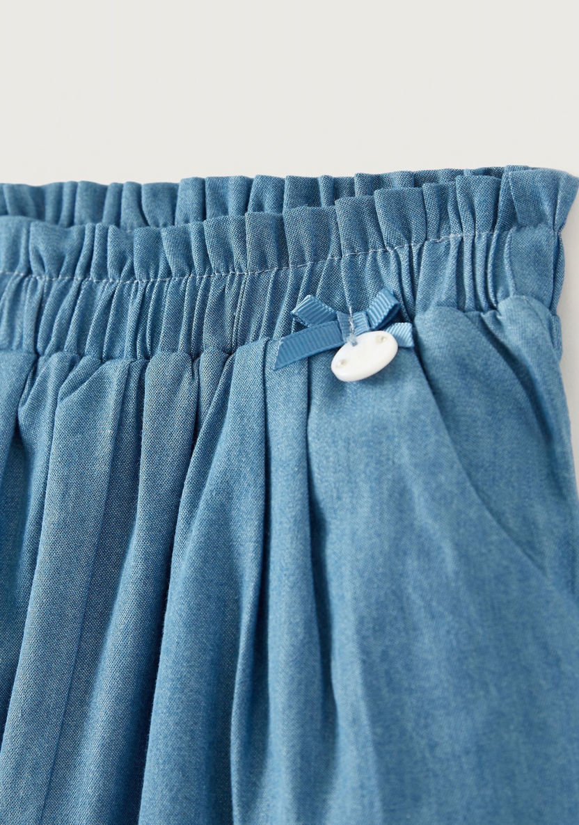 Giggles Solid Chambray Pants with Ruffle Detail-Pants-image-1