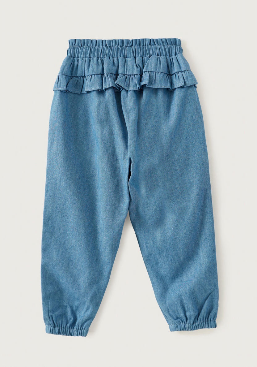 Giggles Solid Chambray Pants with Ruffle Detail-Pants-image-4