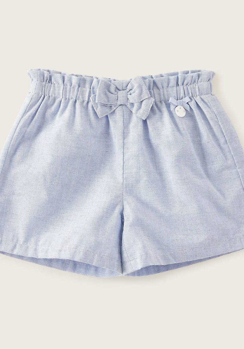 Giggles Striped Shorts with Elasticated Waistband and Bow Accent-Shorts-image-0