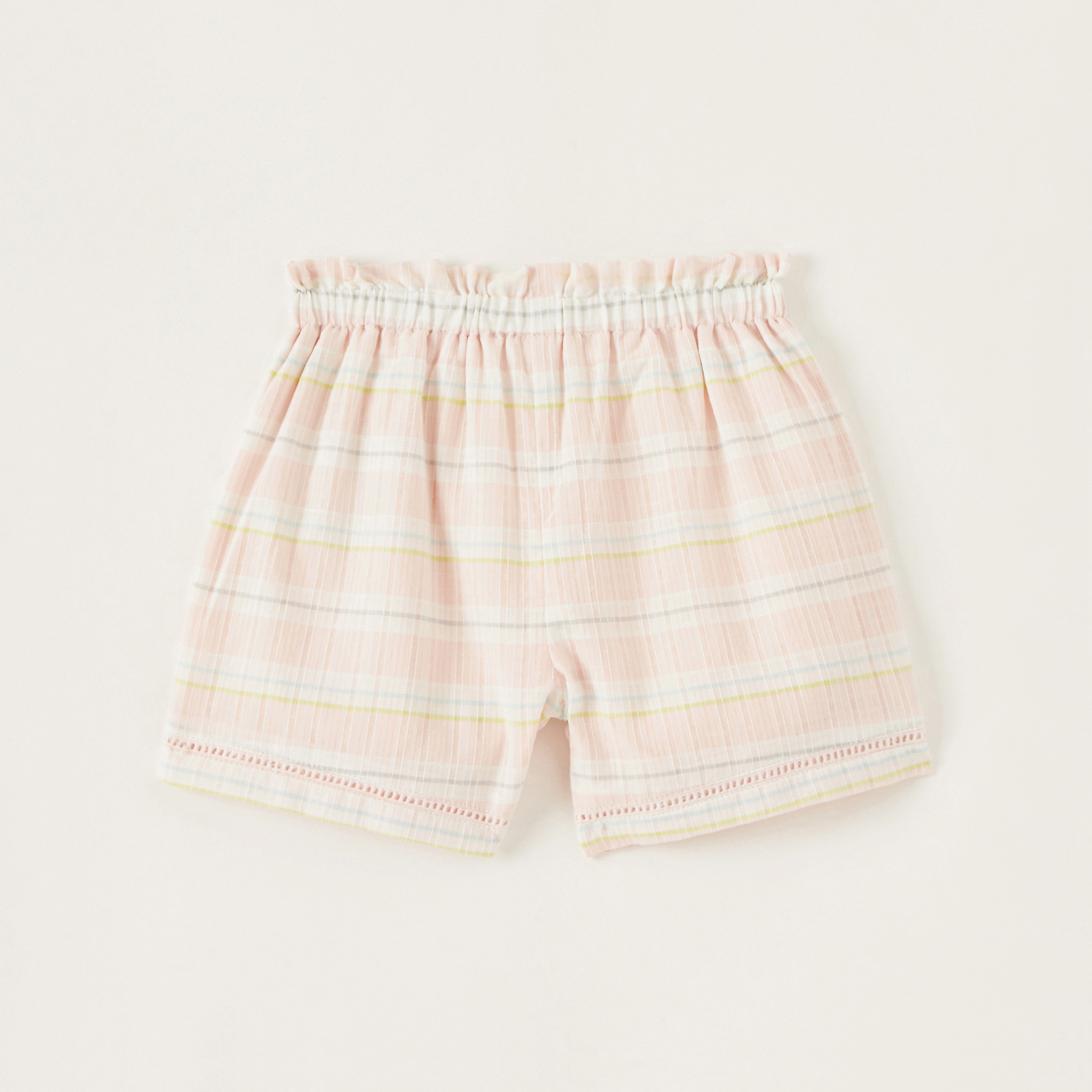 Giggles Striped Shorts with Button Detail and Elasticised Waistband-baby-girls-clothing-bottoms-shorts-image-3