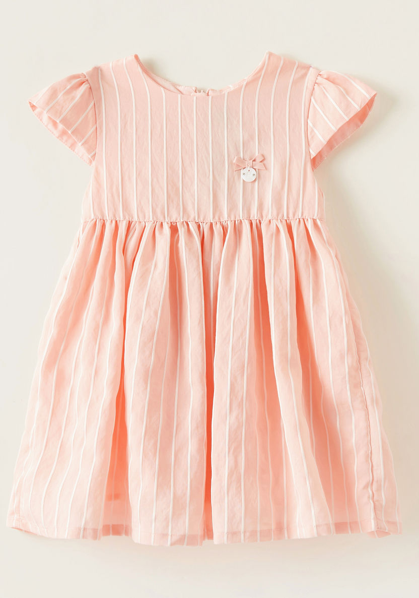 Giggles Striped Dress with Bow Detail and Zip Closure-Dresses%2C Gowns and Frocks-image-0