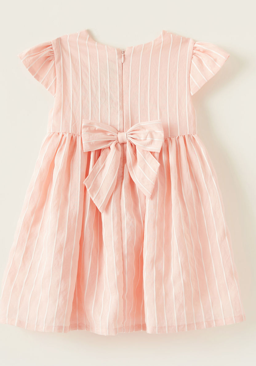 Giggles Striped Dress with Bow Detail and Zip Closure-Dresses%2C Gowns and Frocks-image-3