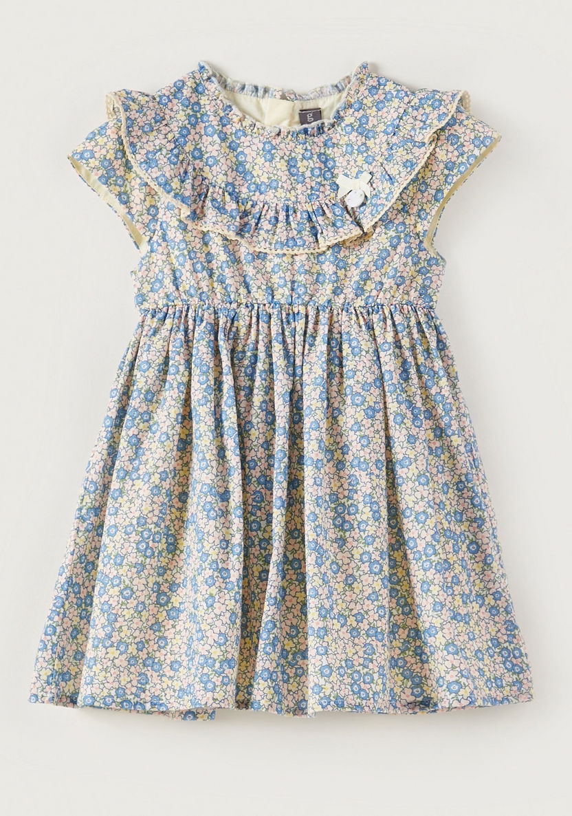 Giggles Floral Print Round Neck Dress with Cap Sleeves-Dresses%2C Gowns and Frocks-image-0