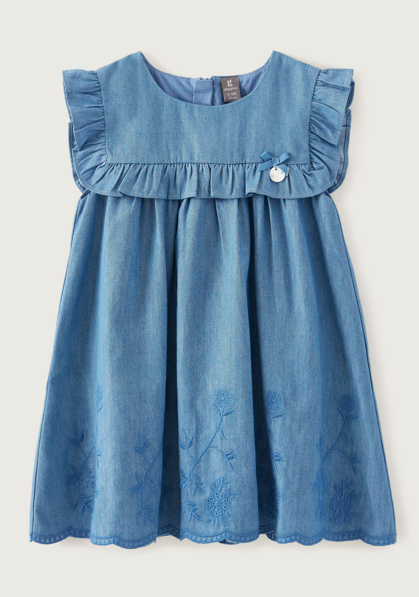 Giggles Round Neck Chambray Dress with Frilly Yoke-Dresses%2C Gowns and Frocks-image-0