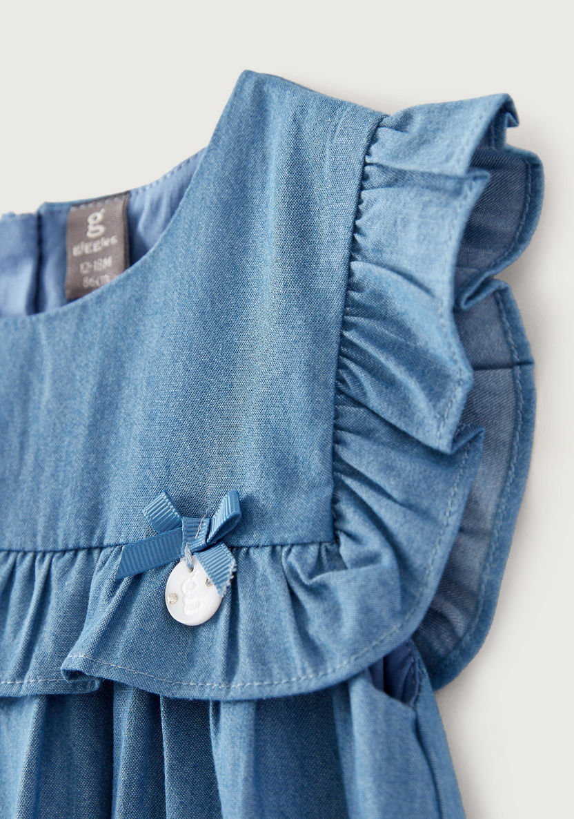Giggles Round Neck Chambray Dress with Frilly Yoke-Dresses%2C Gowns and Frocks-image-1