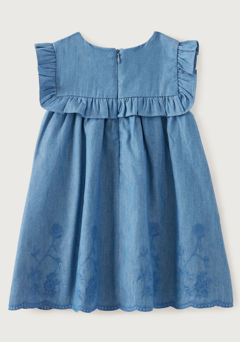 Giggles Round Neck Chambray Dress with Frilly Yoke-Dresses%2C Gowns and Frocks-image-4