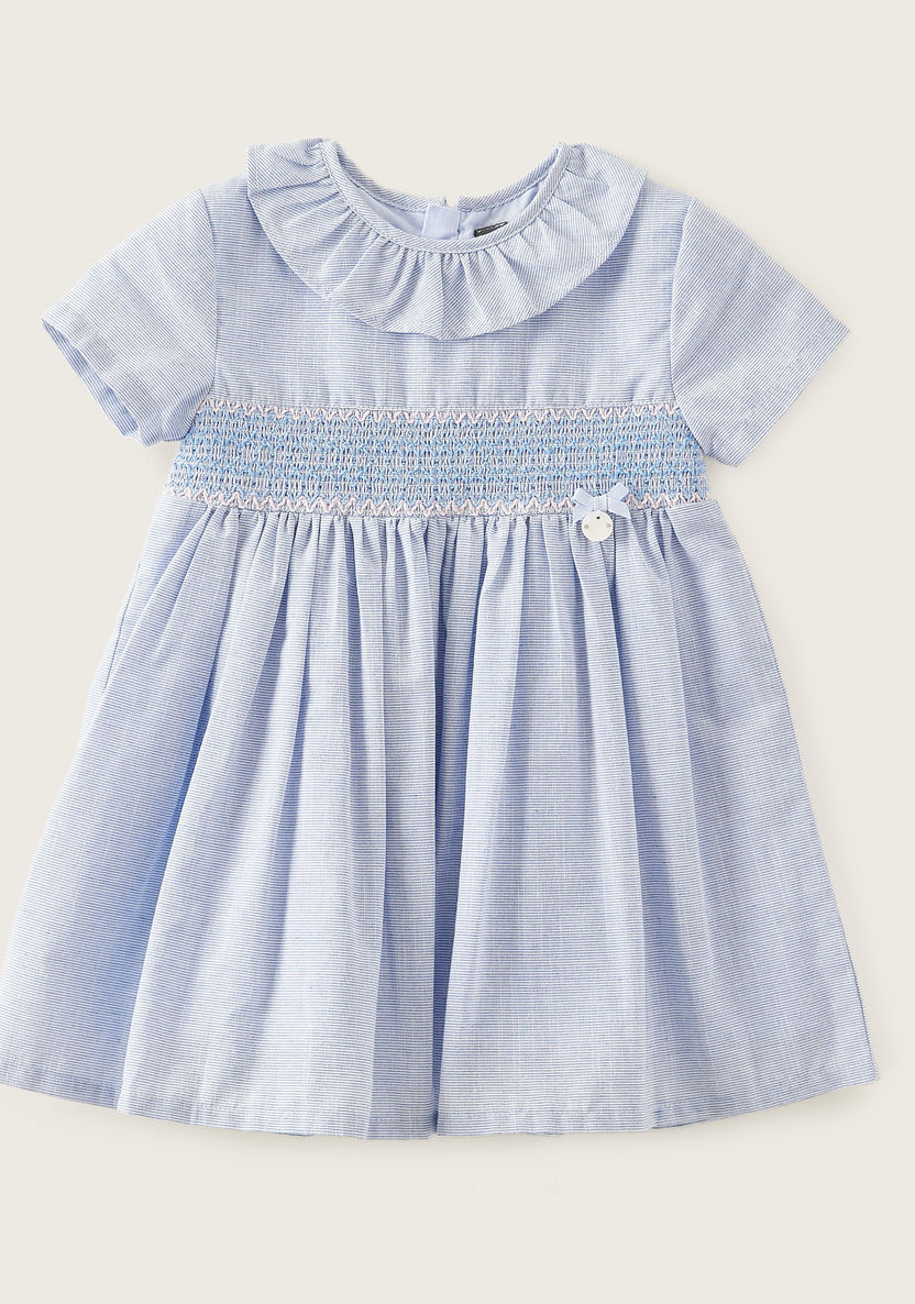 Giggles Striped Dress with Short Sleeves and Ruffle Detail-Dresses%2C Gowns and Frocks-image-0