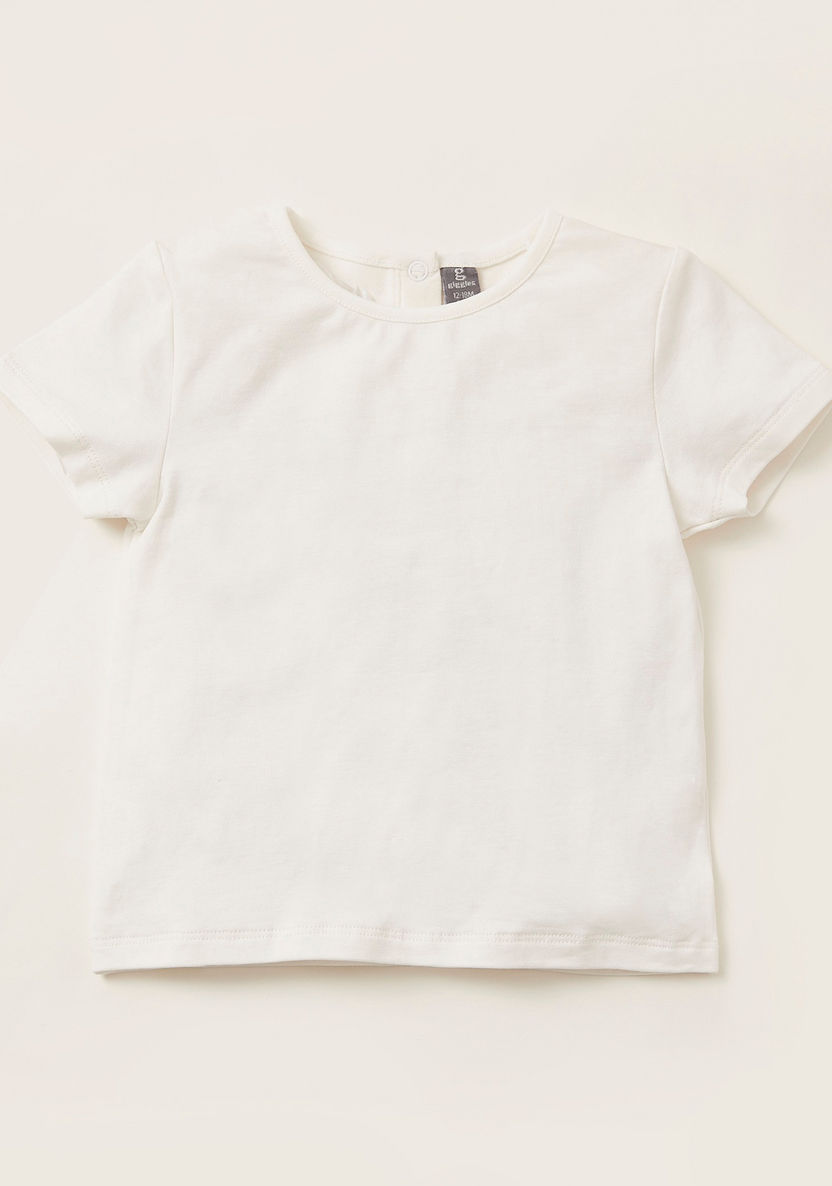 Giggles Solid T-shirt and Printed Pinafore Set-Clothes Sets-image-1