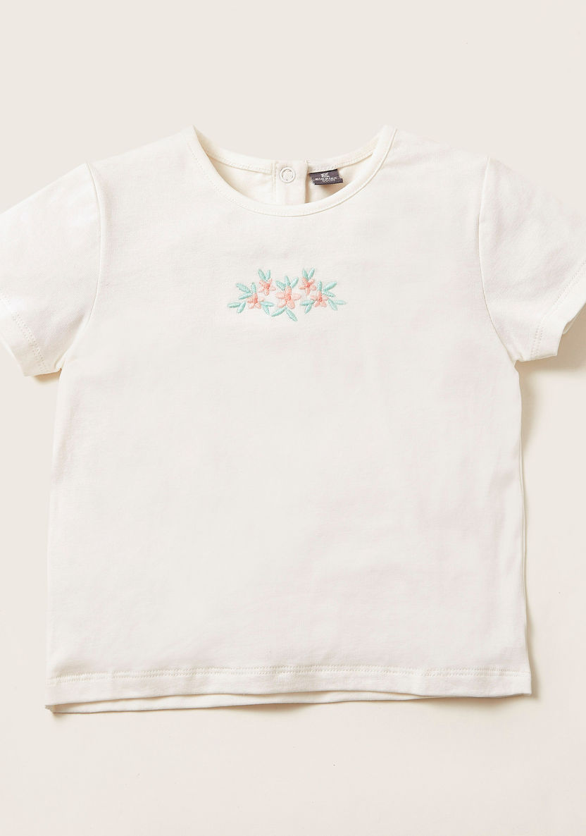 Giggles Embroidered T-shirt and Textured Pinafore Set-Clothes Sets-image-1