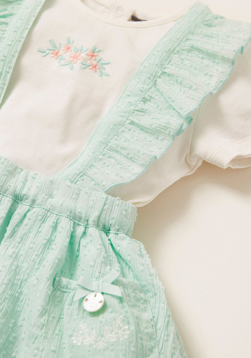 Giggles Embroidered T-shirt and Textured Pinafore Set-Clothes Sets-image-3