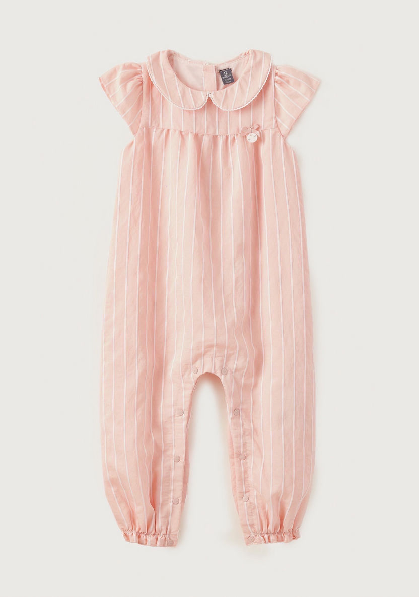 Giggles Striped Petepan Collared Romper with Cap Sleeves-Rompers%2C Dungarees and Jumpsuits-image-0