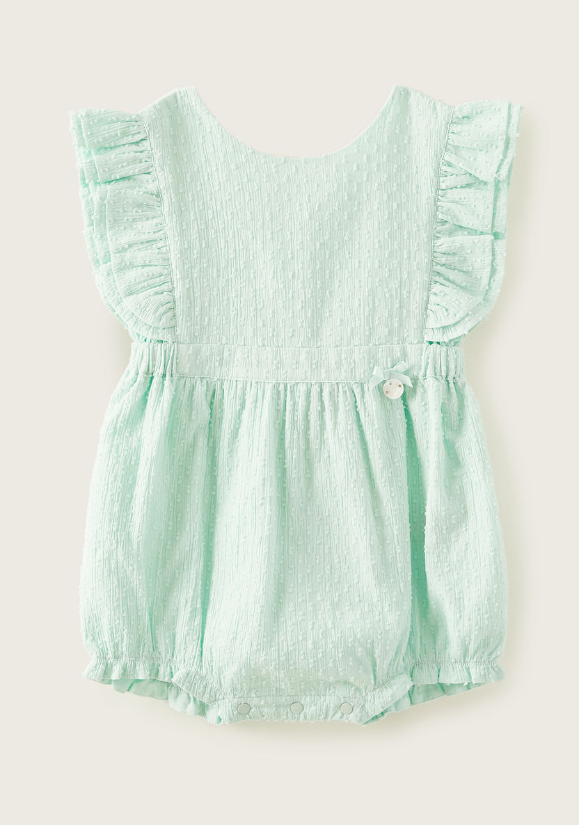 Giggles Textured Romper with Bow Applique Detail-Rompers%2C Dungarees and Jumpsuits-image-0
