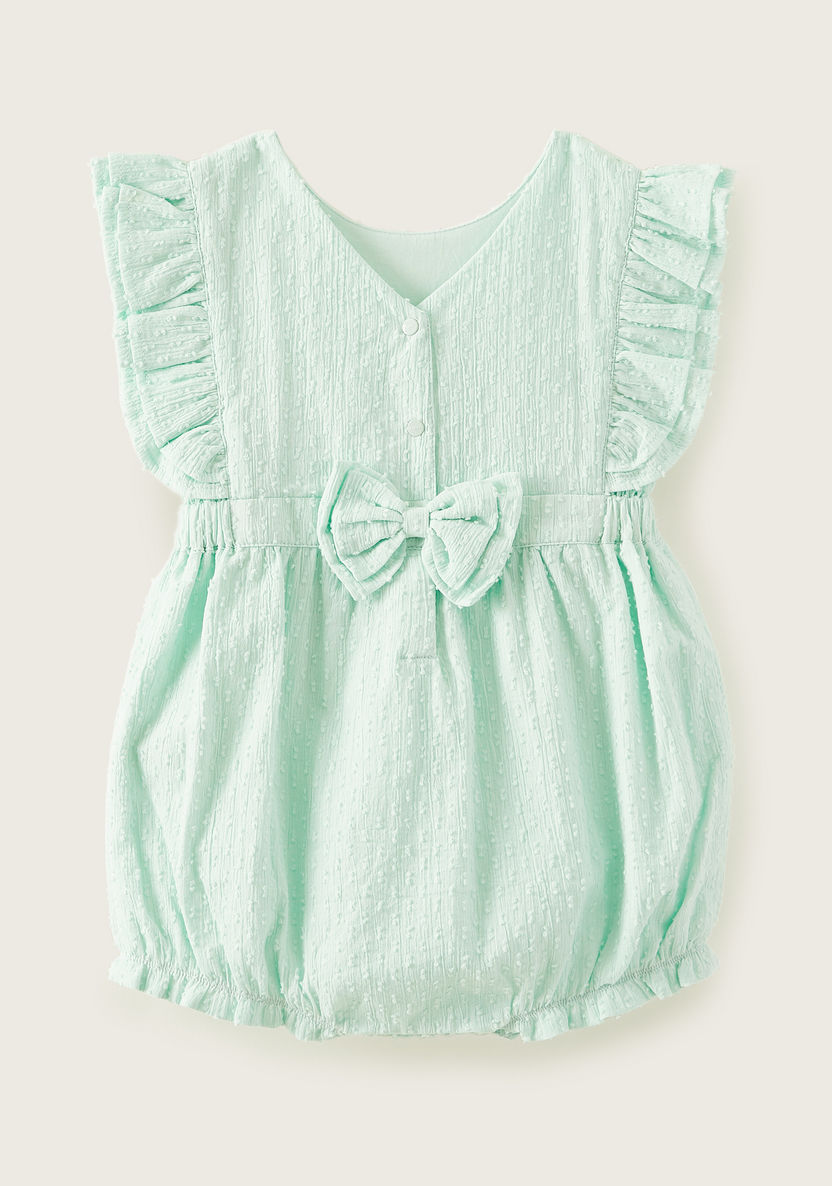 Giggles Textured Romper with Bow Applique Detail-Rompers%2C Dungarees and Jumpsuits-image-3