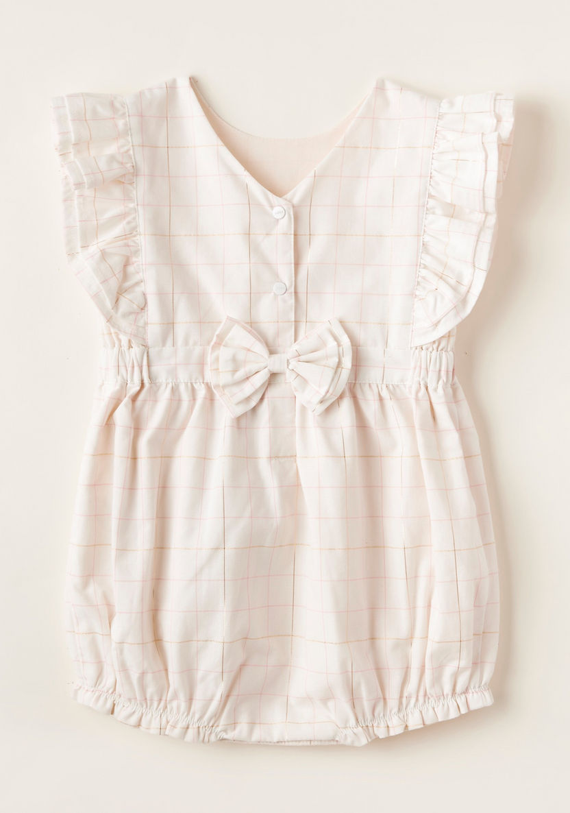 Giggles Checked V-neck Romper with Bow and Cap Sleeves-Rompers%2C Dungarees and Jumpsuits-image-0