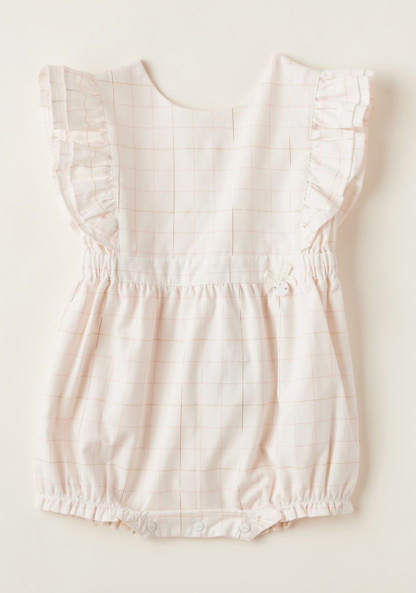 Giggles Checked V-neck Romper with Bow and Cap Sleeves-Rompers%2C Dungarees and Jumpsuits-image-3