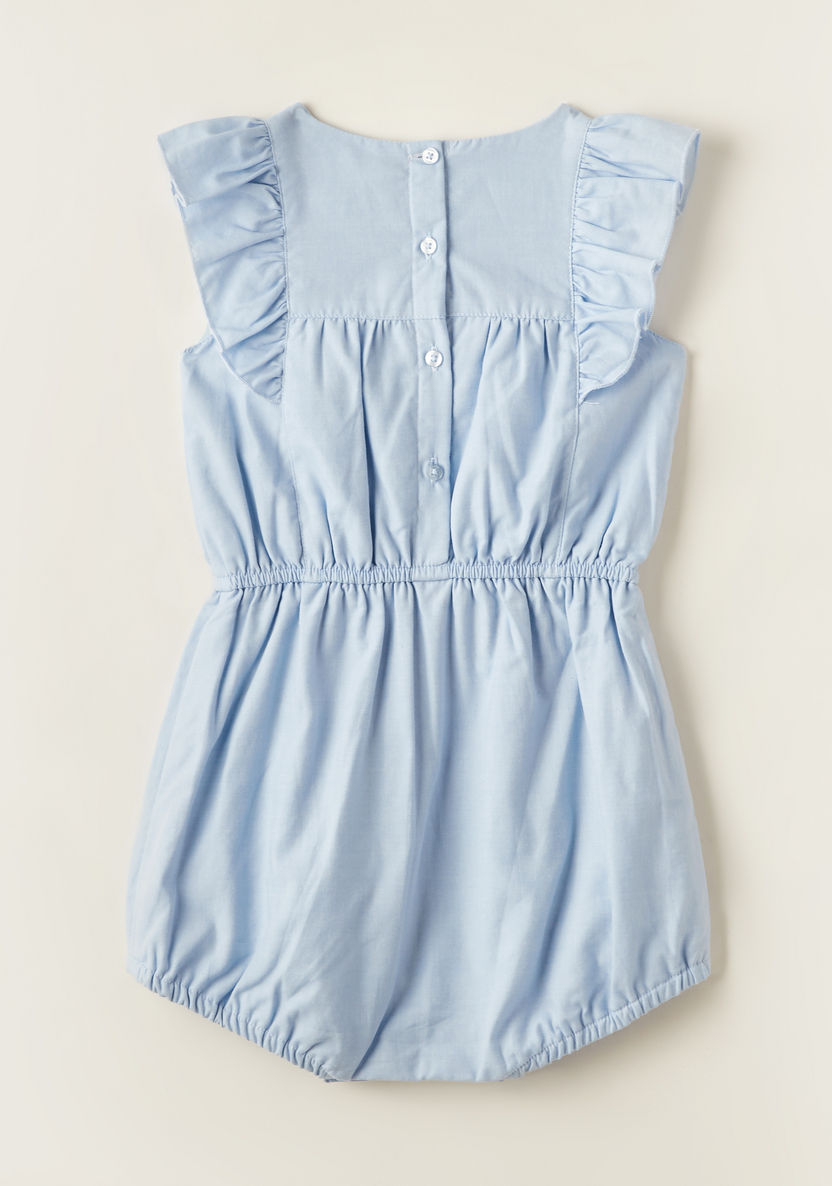 Giggles Embroidered Romper with Ruffle Detail and Button Closure-Rompers%2C Dungarees and Jumpsuits-image-2
