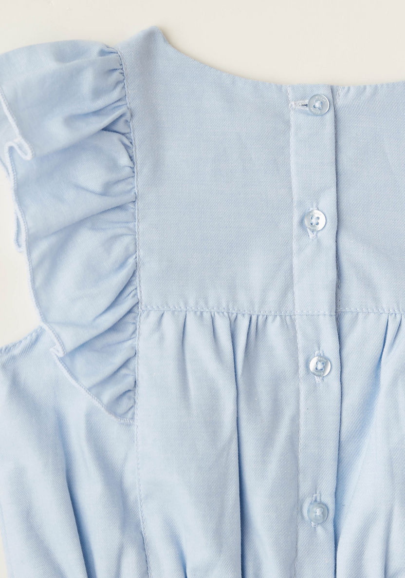 Giggles Embroidered Romper with Ruffle Detail and Button Closure-Rompers%2C Dungarees and Jumpsuits-image-3