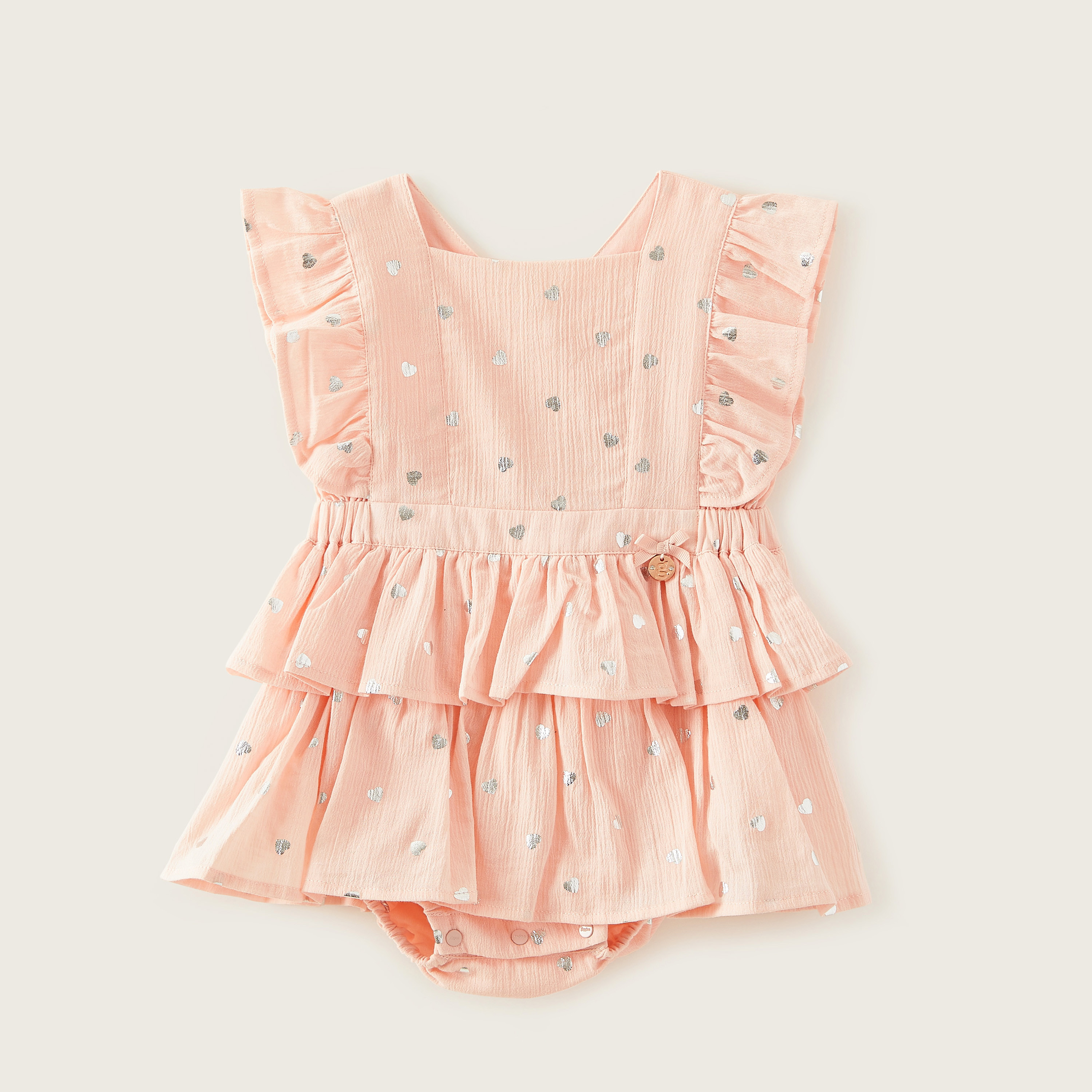 Giggles Foil Print Sleeveless Romper with Ruffle Detail-baby-girls-clothing-rompers-image-1