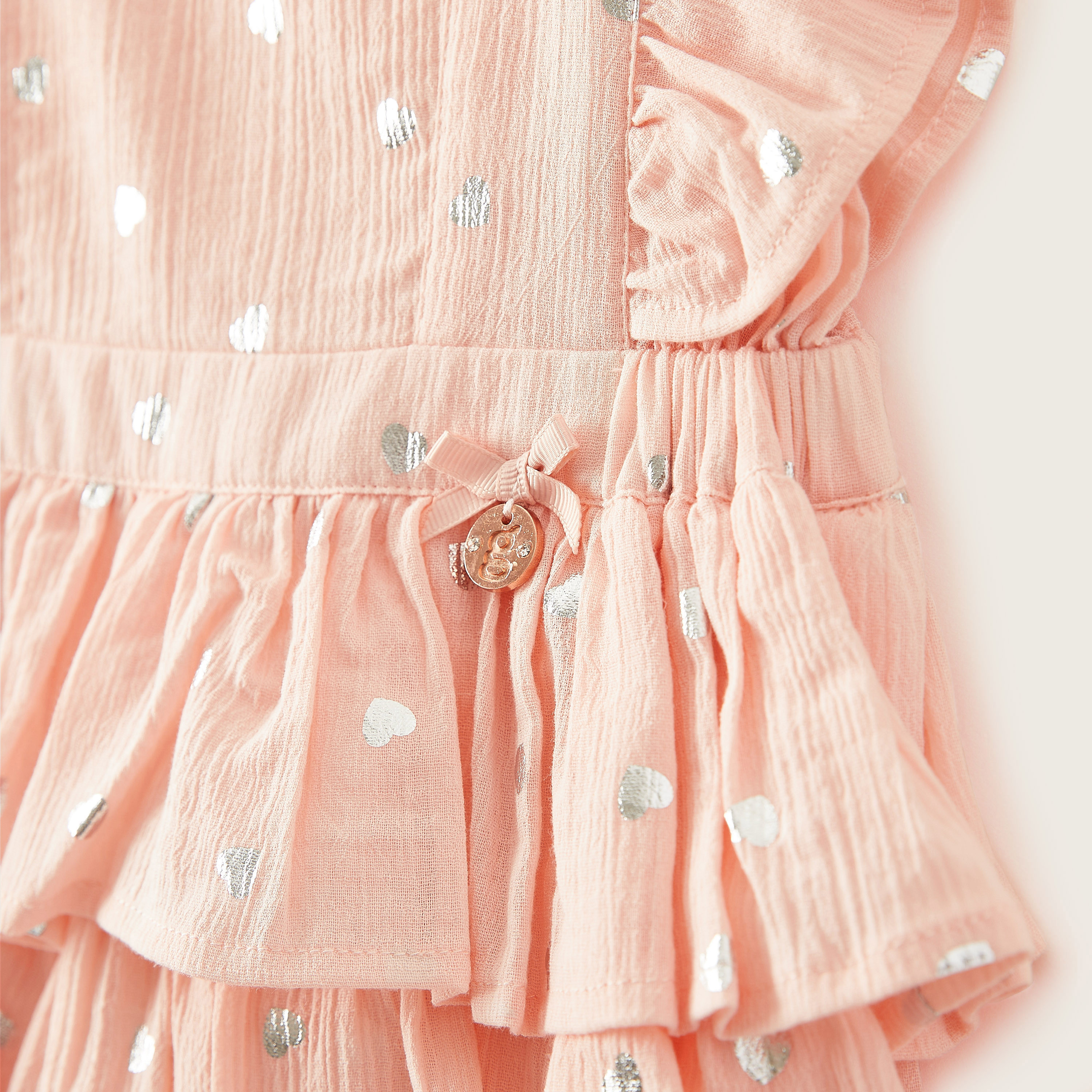 Giggles Foil Print Sleeveless Romper with Ruffle Detail-baby-girls-clothing-rompers-image-2