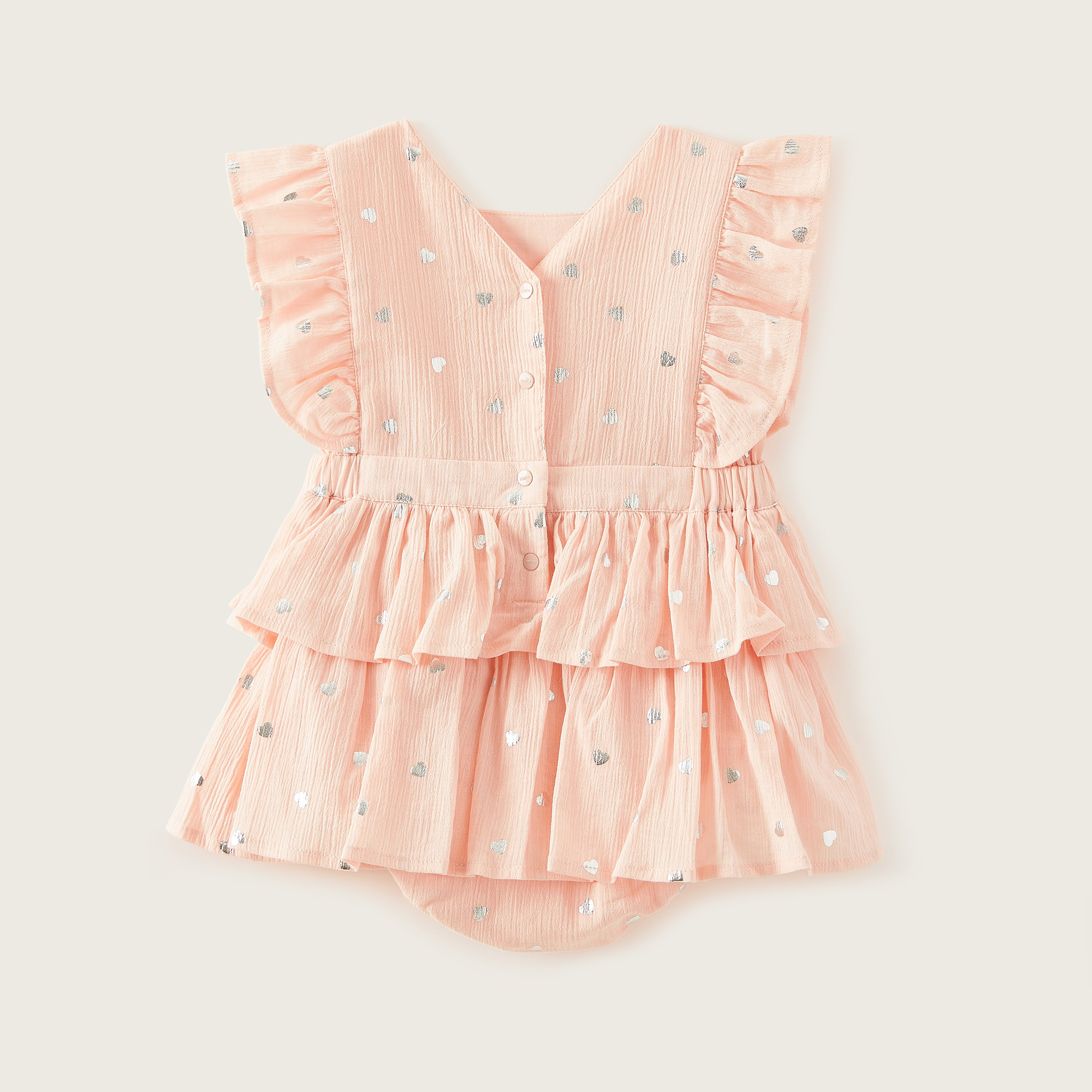 Giggles Foil Print Sleeveless Romper with Ruffle Detail-baby-girls-clothing-rompers-image-4