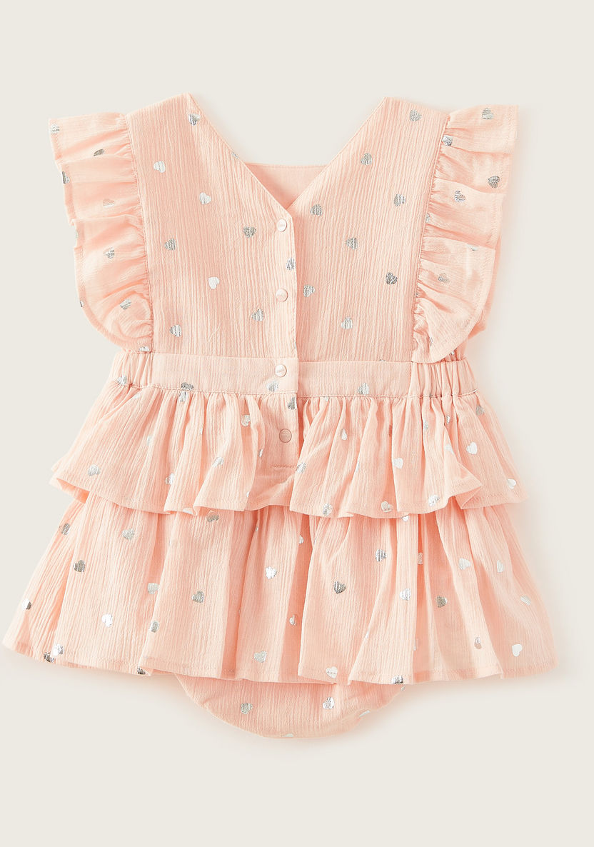 Giggles Foil Print Sleeveless Romper with Ruffle Detail-Rompers%2C Dungarees and Jumpsuits-image-3