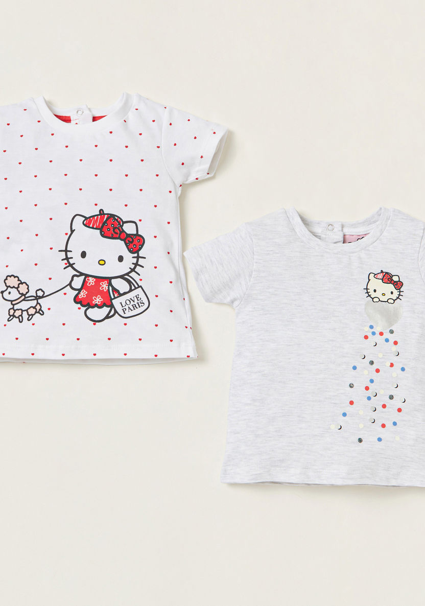 Hello Kitty Print Graphic Print T-shirt with Short Sleeves - Set of 2-T Shirts-image-0