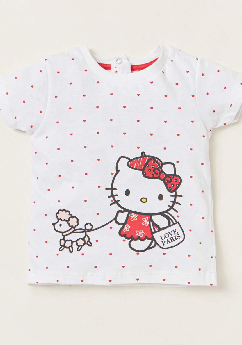 Hello Kitty Print Graphic Print T-shirt with Short Sleeves - Set of 2-T Shirts-image-1