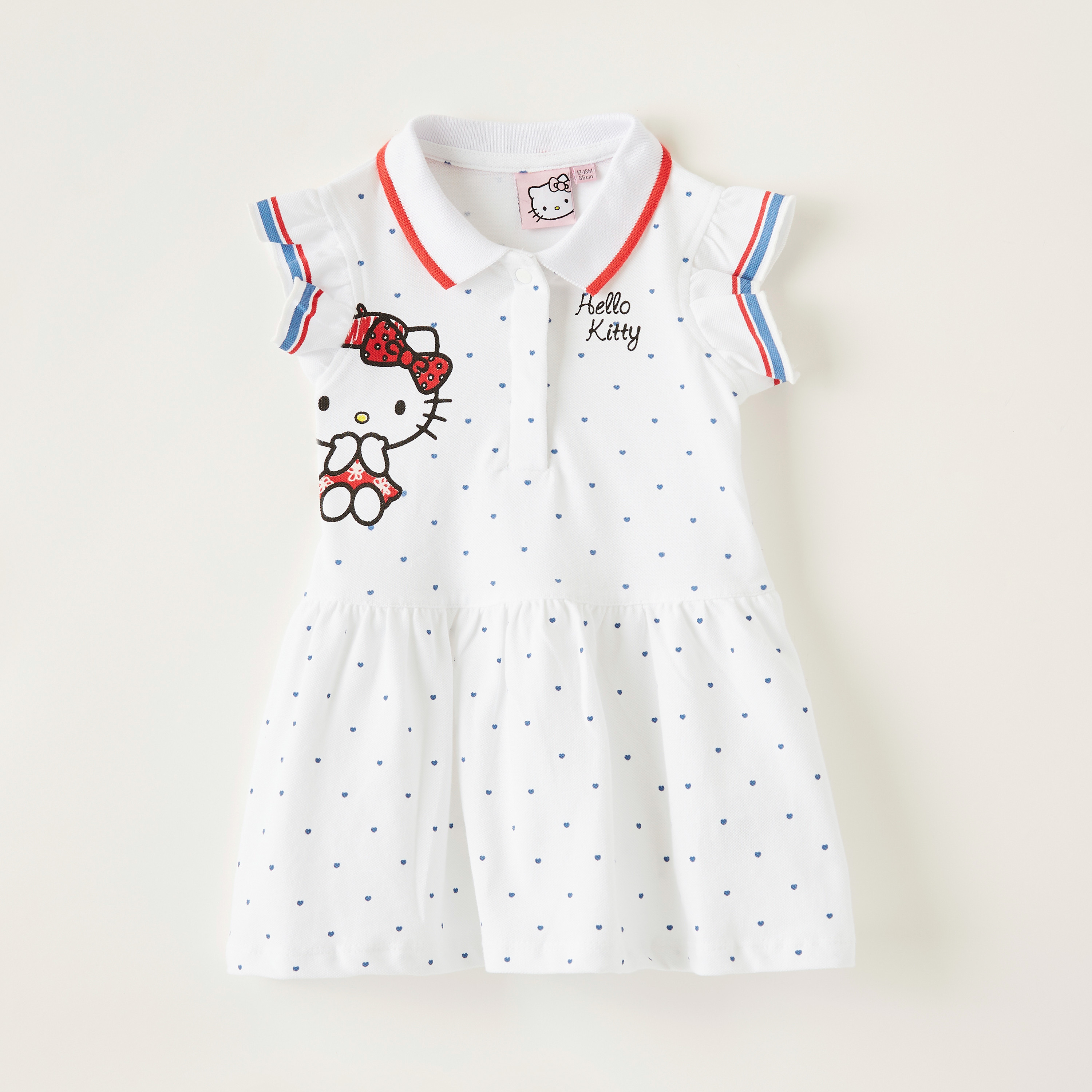 Hello Kitty Print Polo Dress with Cap Sleeves-girls-clothing-dressesandjumpsuits-image-1