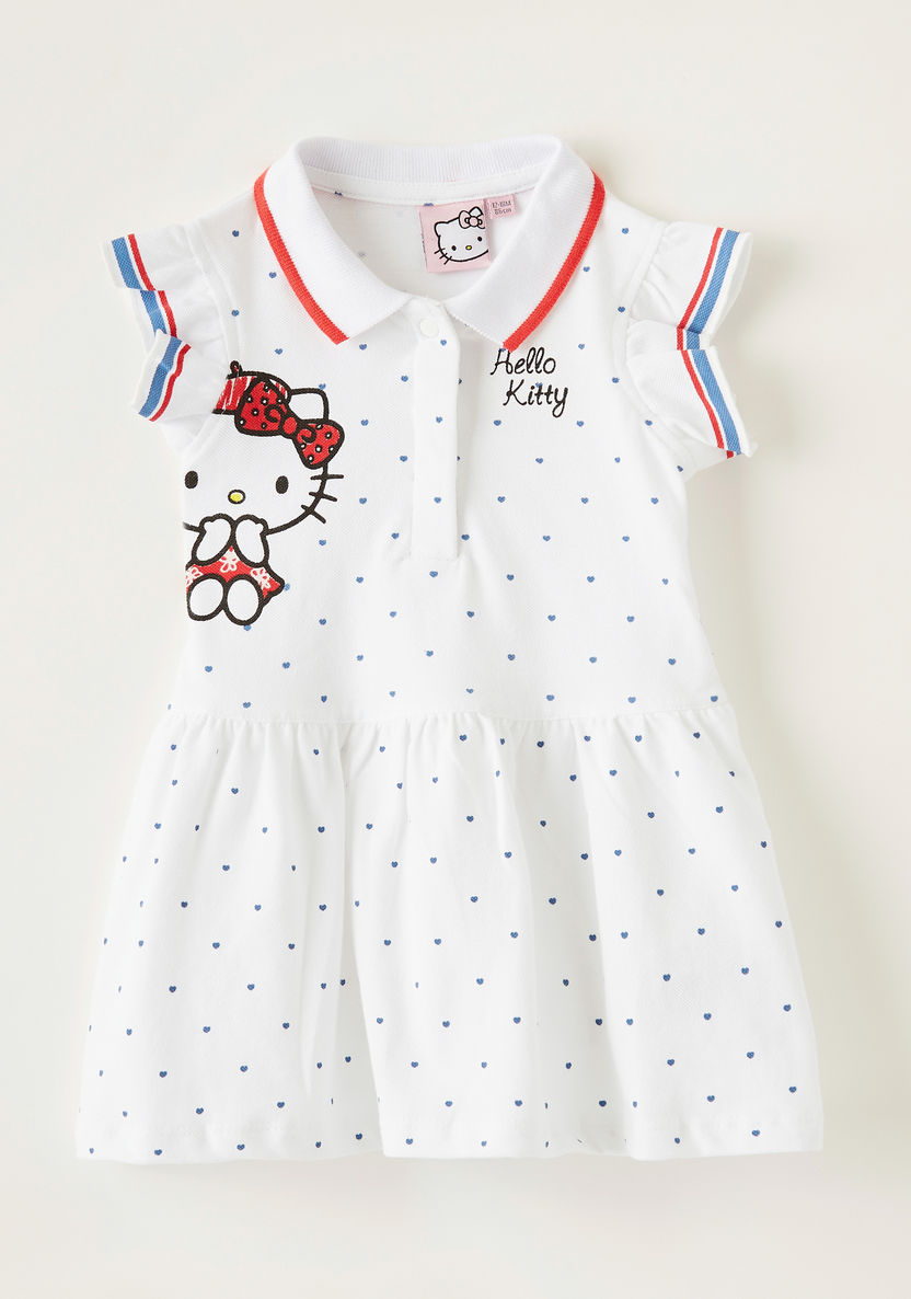 Hello Kitty Print Polo Dress with Cap Sleeves-Dresses%2C Gowns and Frocks-image-0