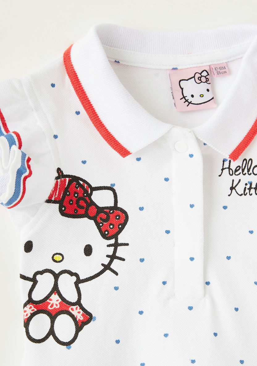 Hello Kitty Print Polo Dress with Cap Sleeves-Dresses%2C Gowns and Frocks-image-1