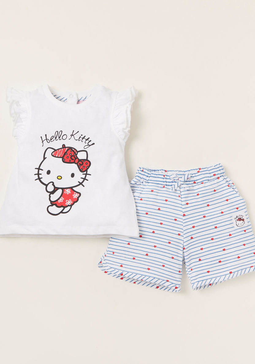 Hello Kitty Print T-shirt and Shorts Set-Clothes Sets-image-0