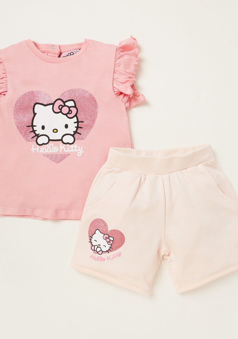 Sanrio Hello Kitty Print T-shirt and Shorts Set-Clothes Sets-image-0