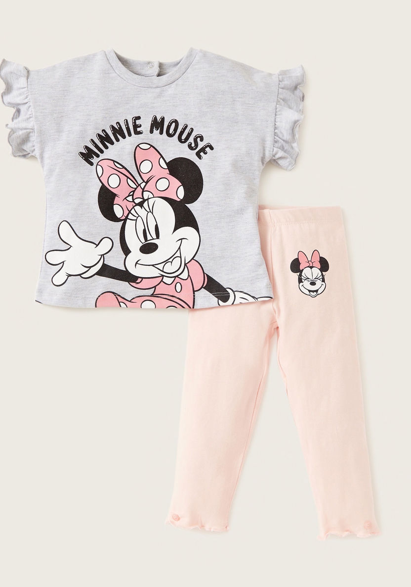 Disney Minnie Mouse Print T-shirt and Leggings Set-Clothes Sets-image-0