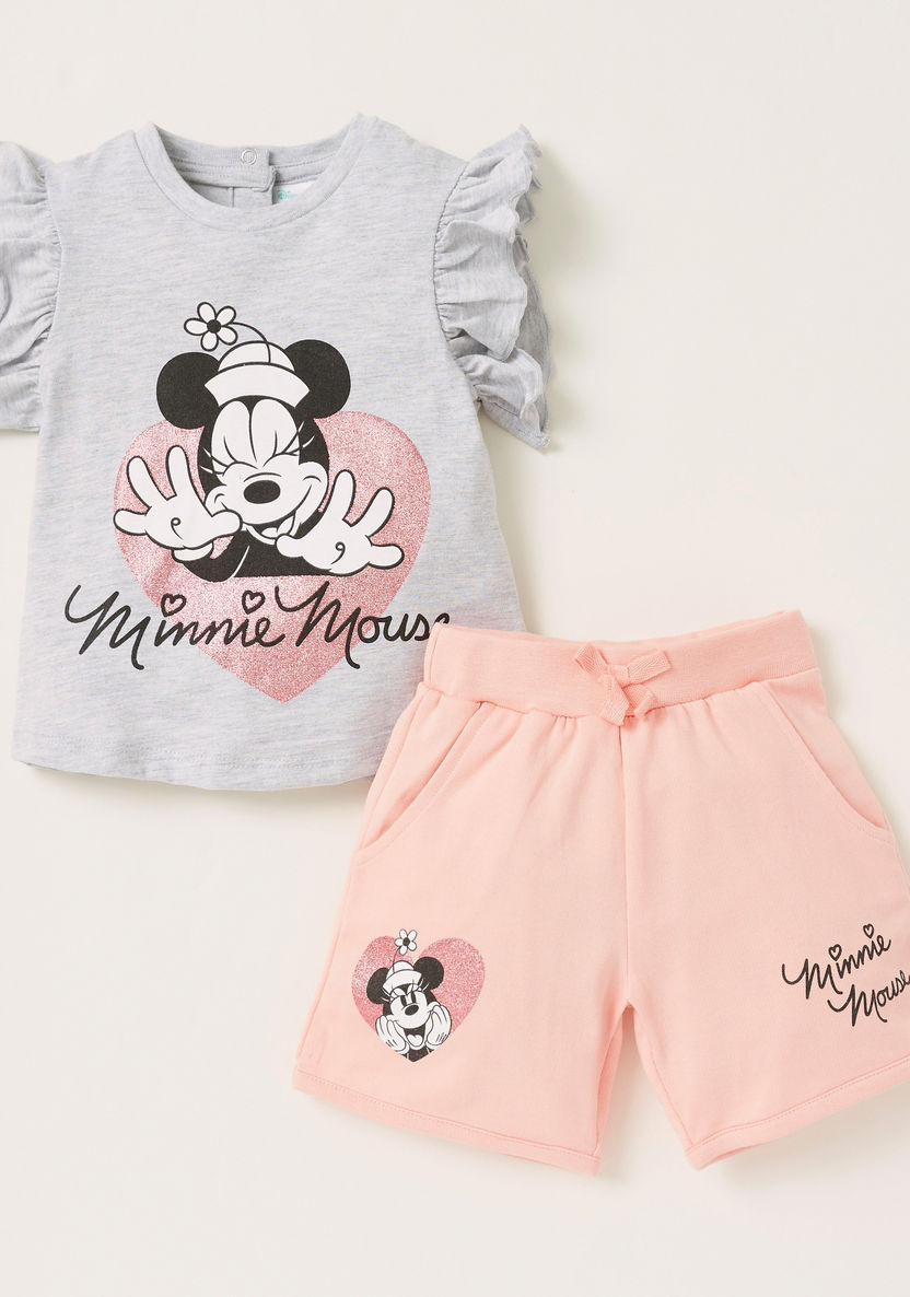 Disney Minnie Mouse Print T-shirt and Shorts Set-Clothes Sets-image-0
