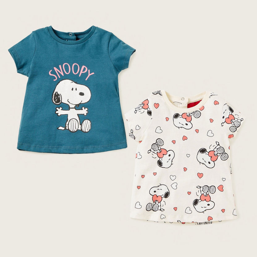 Snoopy Print T-shirt with Short Sleeves - Pack of 2-T Shirts-image-0