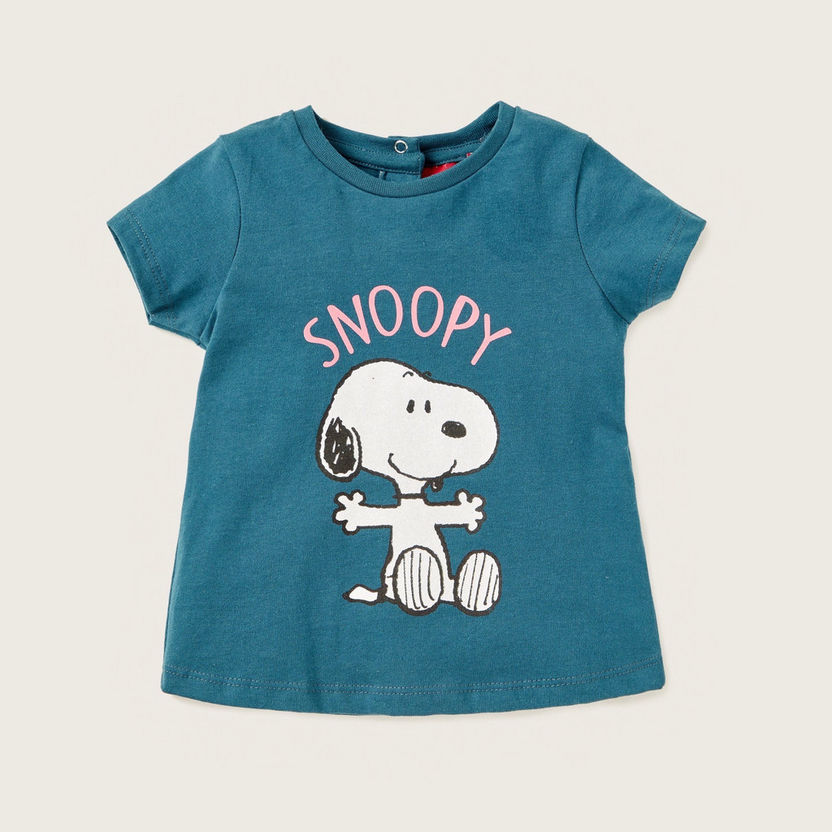 Snoopy Print T-shirt with Short Sleeves - Pack of 2-T Shirts-image-1