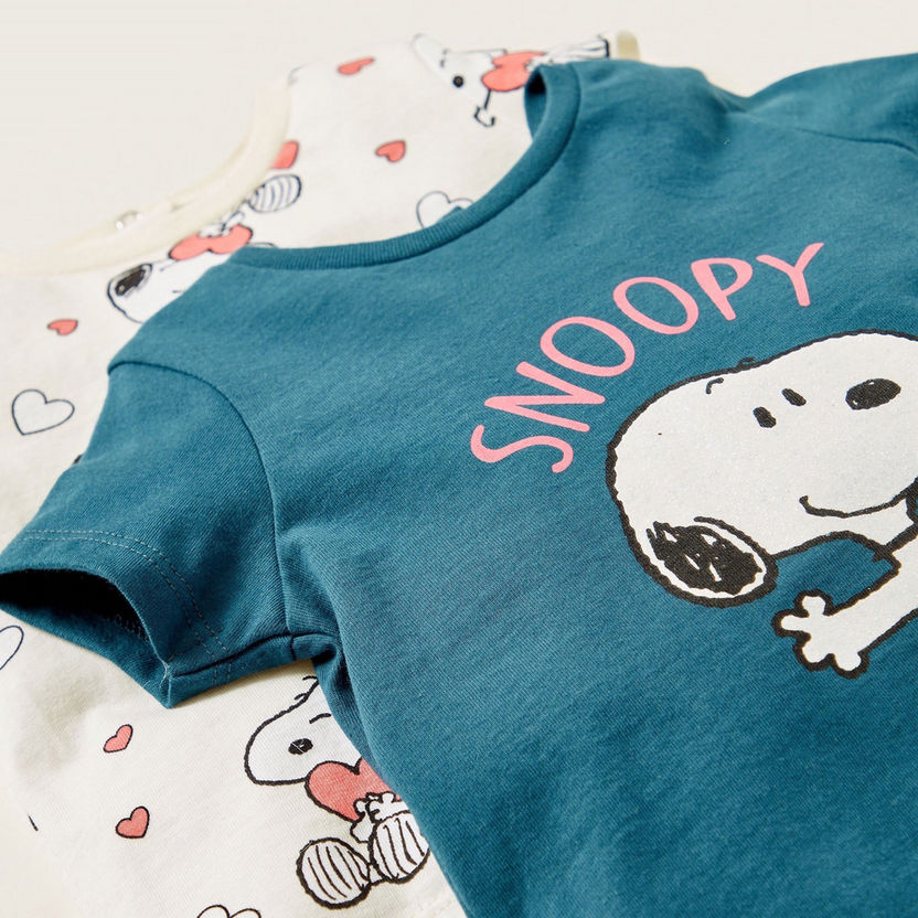 Snoopy Print T-shirt with Short Sleeves - Pack of 2-T Shirts-image-3