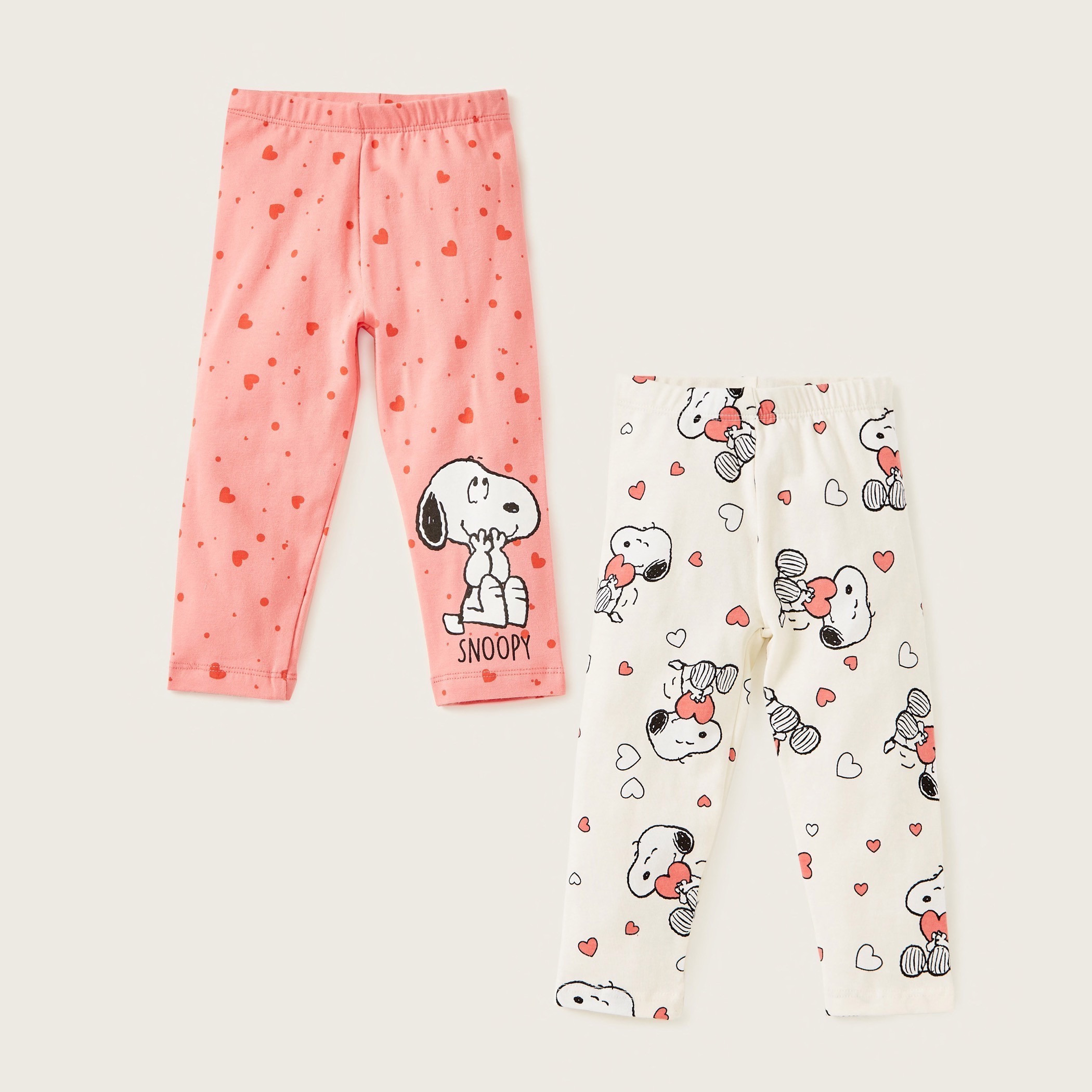 Snoopy Print Leggings with Elasticised Waistband - Pack of 2-baby-girls-clothing-bottoms-leggings-image-1