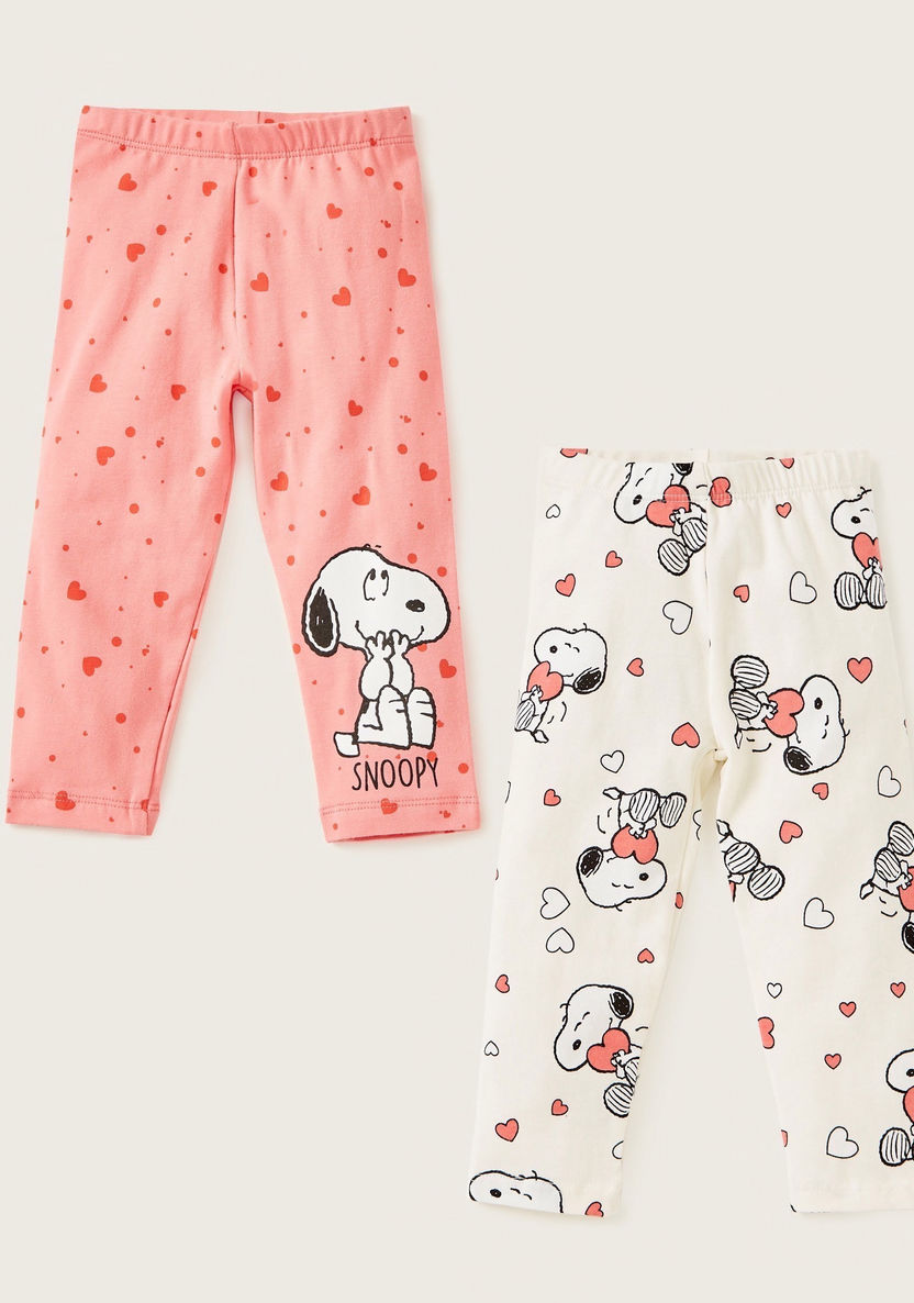 Snoopy Print Leggings with Elasticised Waistband - Pack of 2-Leggings-image-0