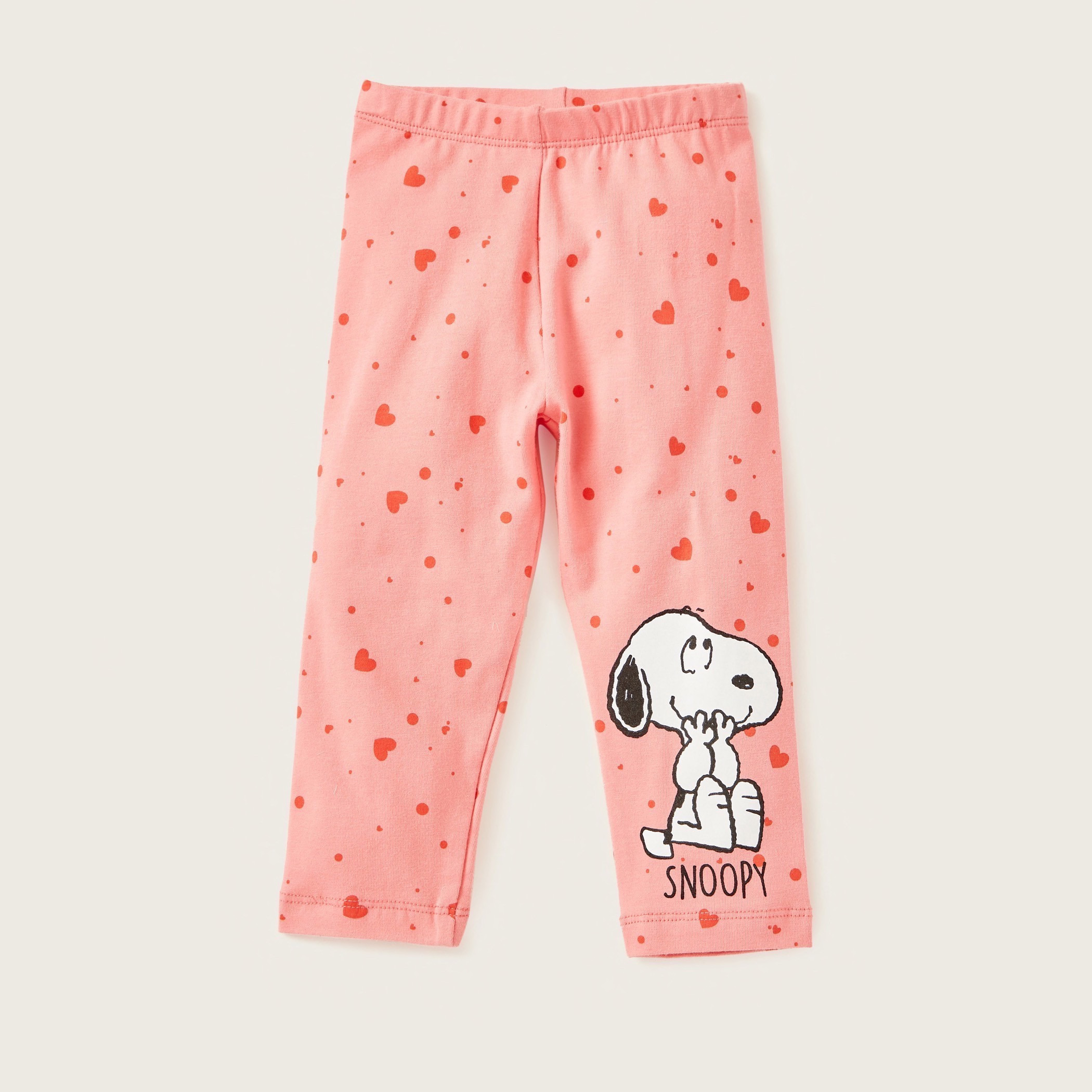 Snoopy Print Leggings with Elasticised Waistband - Pack of 2-baby-girls-clothing-bottoms-leggings-image-2