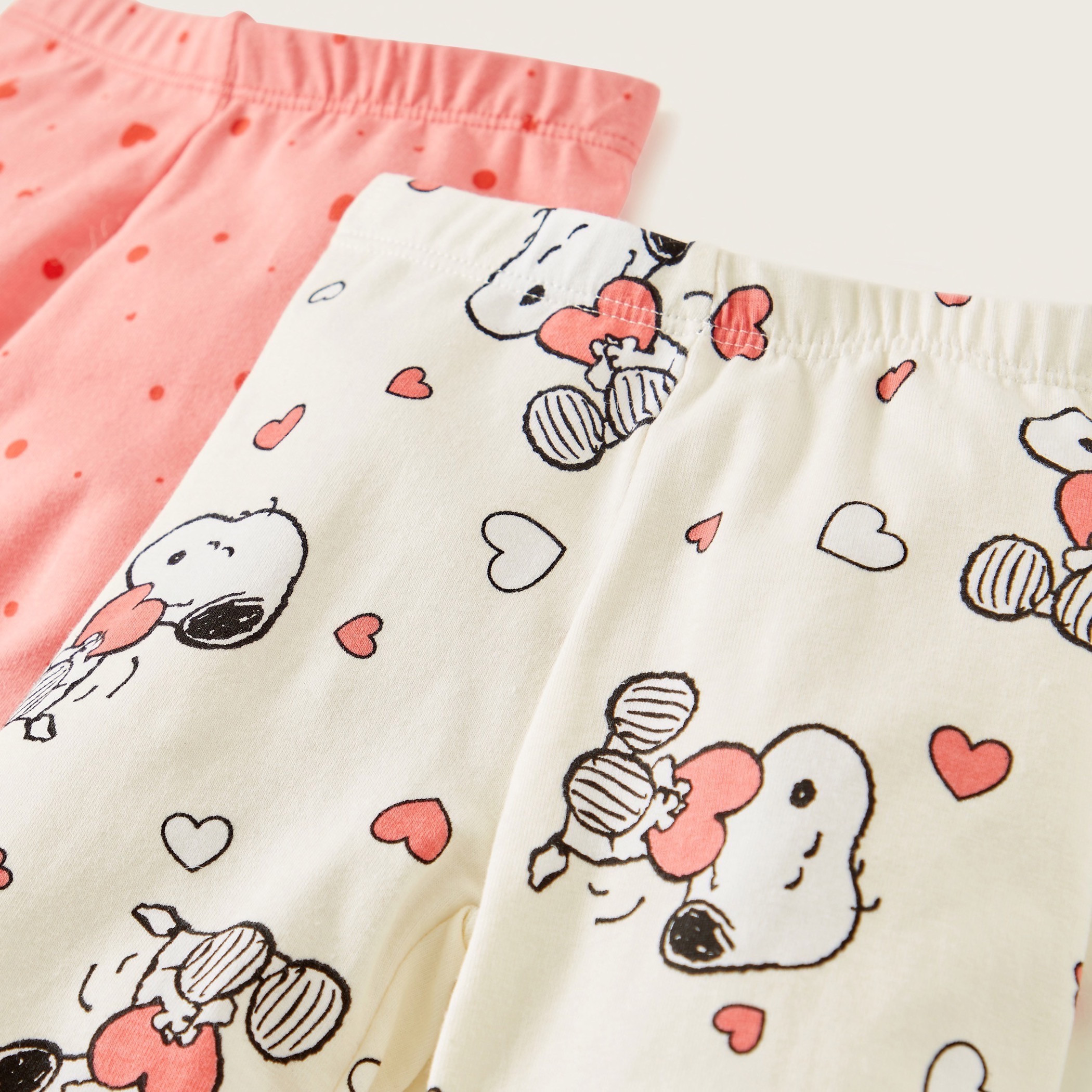 Snoopy Print Leggings with Elasticised Waistband - Pack of 2-baby-girls-clothing-bottoms-leggings-image-4