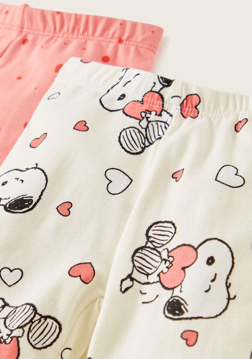 Snoopy Print Leggings with Elasticised Waistband - Pack of 2-Leggings-image-3