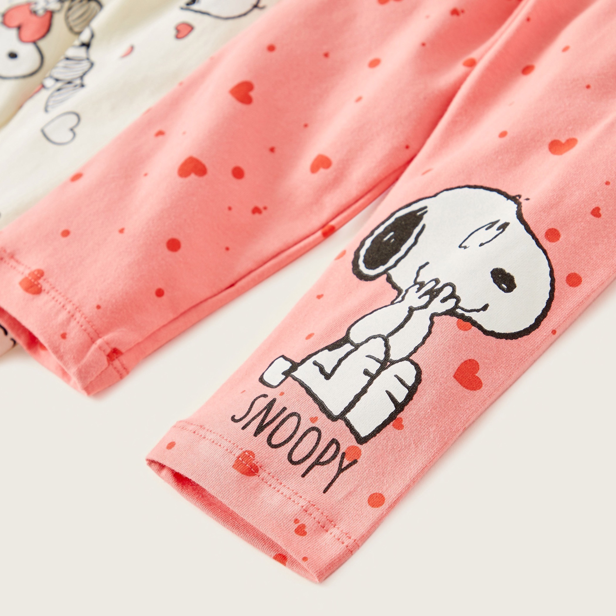 Snoopy Print Leggings with Elasticised Waistband - Pack of 2-baby-girls-clothing-bottoms-leggings-image-5