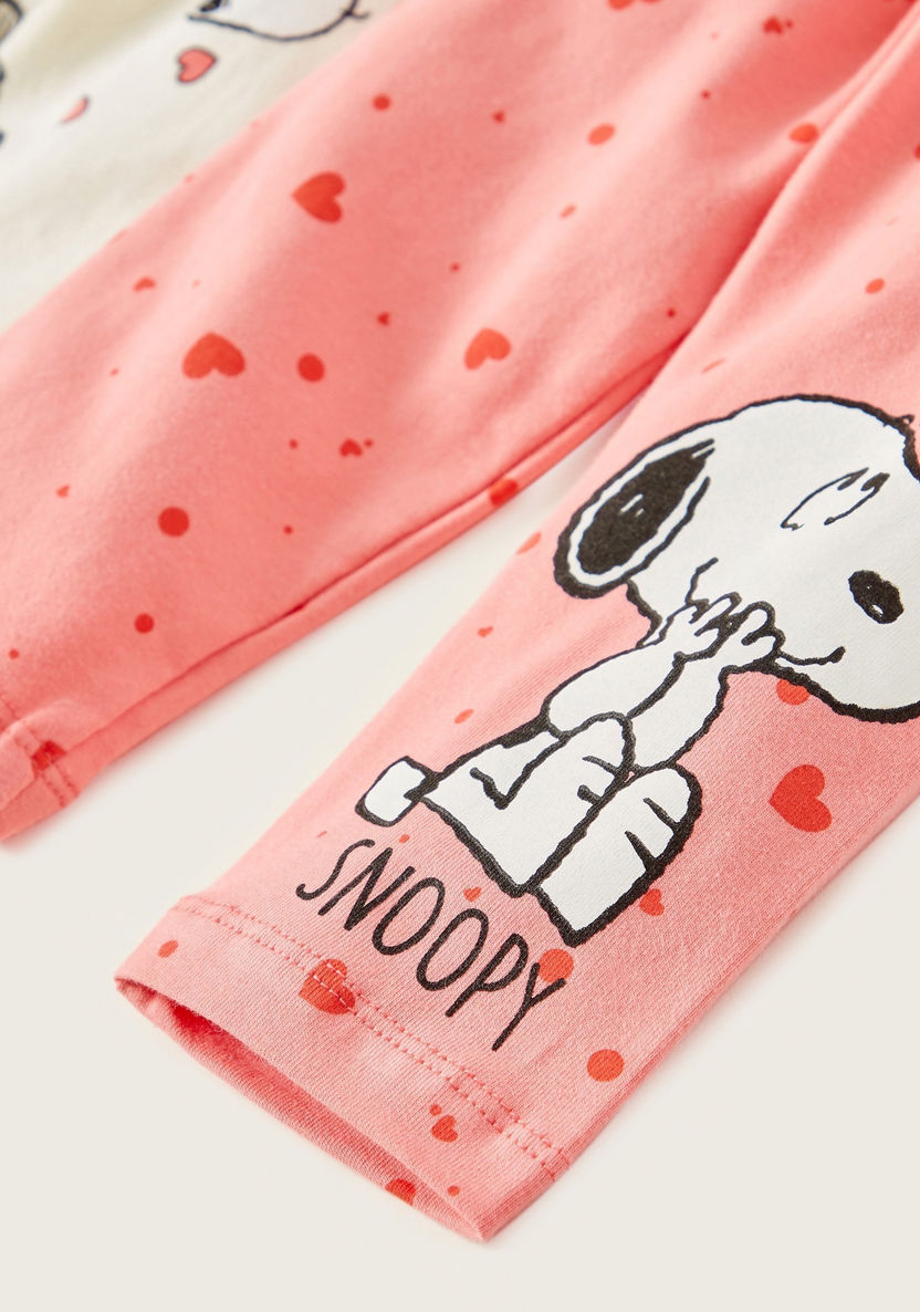 Snoopy Print Leggings with Elasticised Waistband - Pack of 2-Leggings-image-4